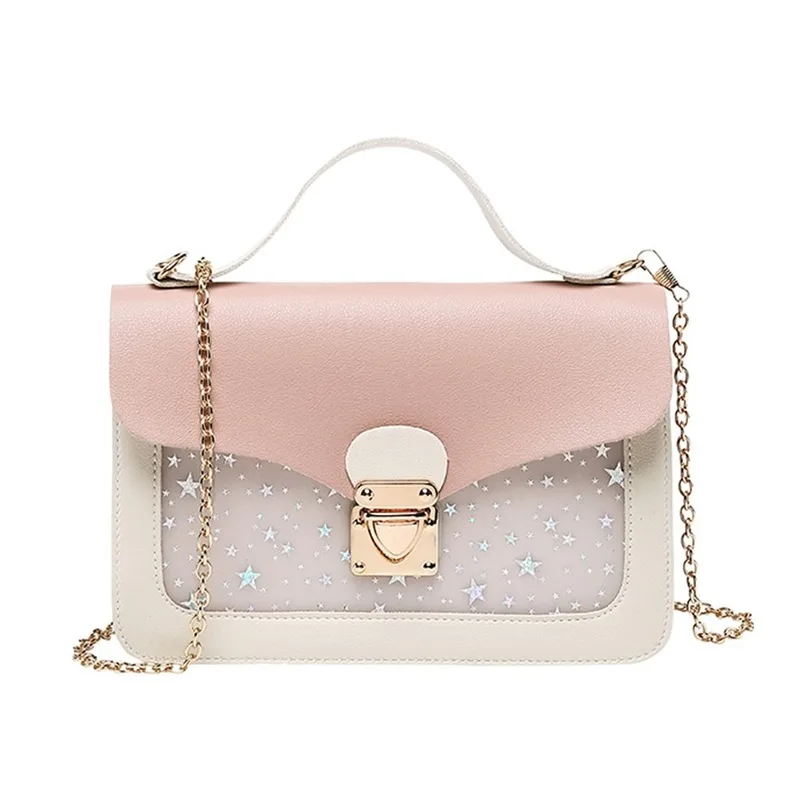 Женская маленькая квадратная сумка на плечо, модная дизайнерская сумка-мессенджер со звездами и блестками, сумка через плечо, клатч, кошелек, сумки розового цвета