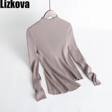 Осенний женский белый полуворотник вязаный пуловер свитер смешивание шерсти неправильный подол дизайн лаконичный стиль