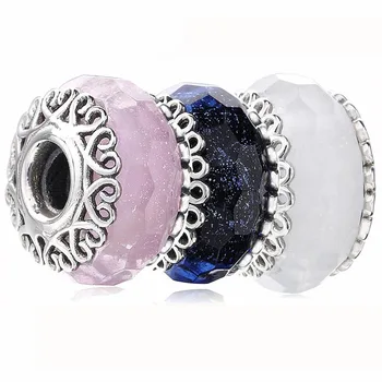 

Original Multicolor Teal Faceted Murano Glass With Heart Lace Beads Fit 925 Sterling Silver Charm Bracelet DIY Jewelry