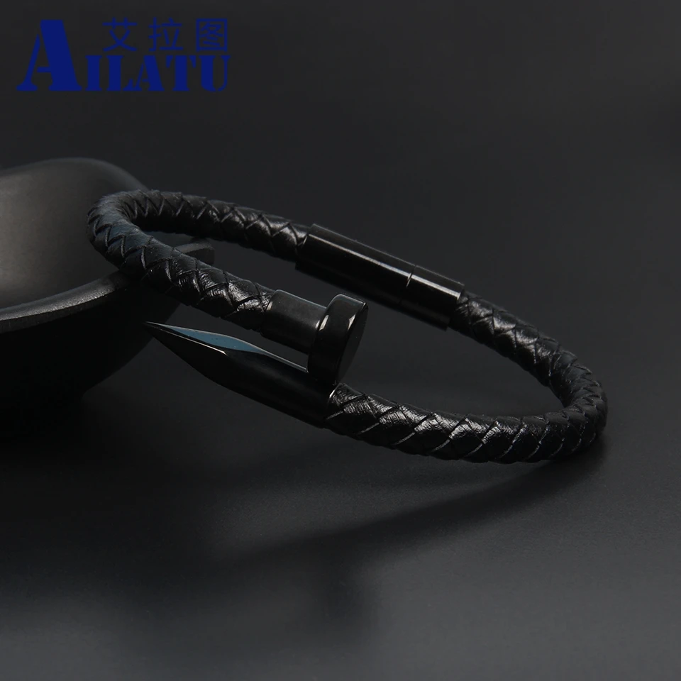 Ailatu браслет из натуральной кожи для мужчин и женщин дизайн нержавеющая сталь Магнитная застежка плетеная веревка ювелирные изделия