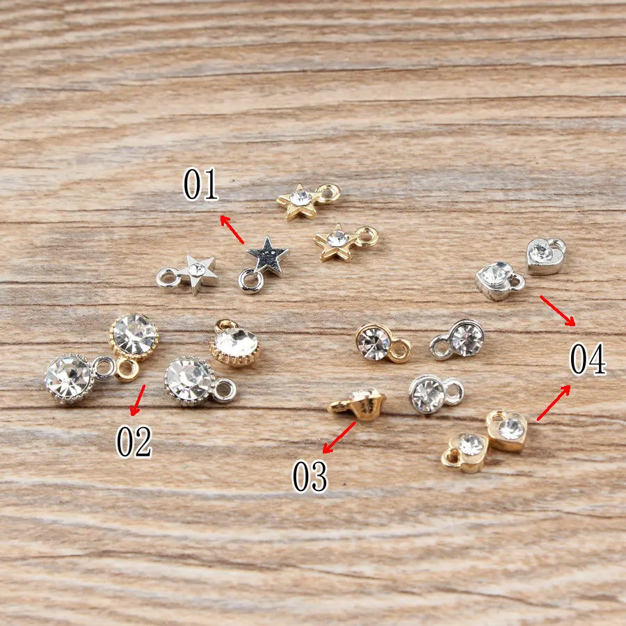 50 шт./лот золотые и серебряные подвески в форме сердца со стразами Подвески
