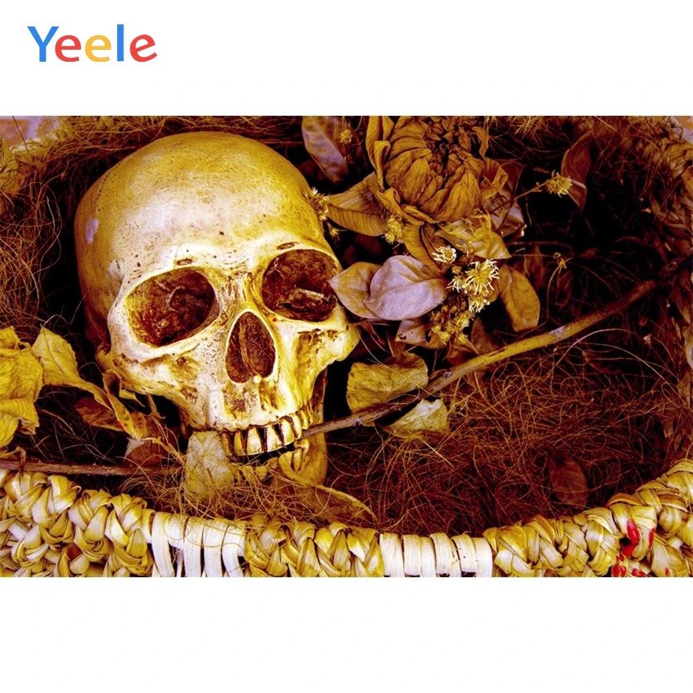 

Yeele Halloween Skull Backet Grass Leaves Grunge Baby Photography Backgrounds Customized Photographic Backdrops for Photo Studio