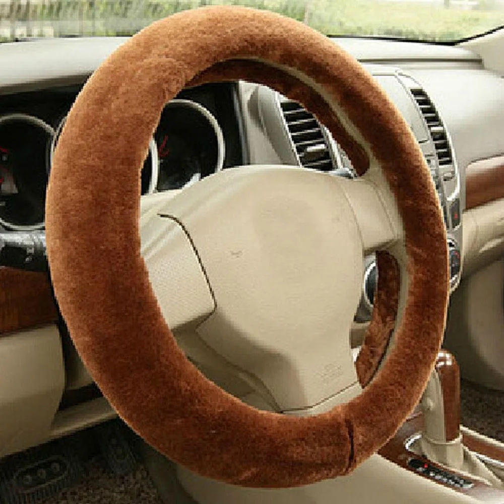New Winter Black Charm Warm Long Wool Plush Car Steering Wheel Covers