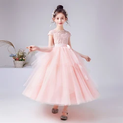 Lace Tulle Sashes Flower Girl Dress For Wedding and Party 2021 Cap Sleeve Long Princess Formal Pageant Gowns For Girl