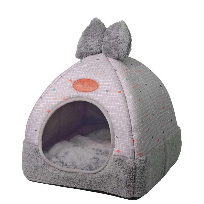 Экологичный спальный мешок для кошек со съемным матрасом, Теплый Мягкий Складной домик для питомцев, палатка для кошек, гнездо для щенков, питомник - Цвет: grey grid
