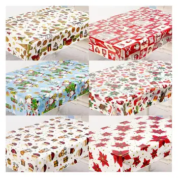 

1pcs 110*180cm Christmas Table cloth Dinner Party New Year Printed Rectangle PVC Tablecloth Christmas Table Cover Decorations
