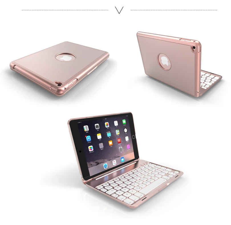 [Новинка] алюминиевая Беспроводная bluetooth-клавиатура 4,0 для iPad mini 4/5, металлический жесткий чехол+ Интеллектуальный переключатель включения/выключения+ 7 цветов подсветки