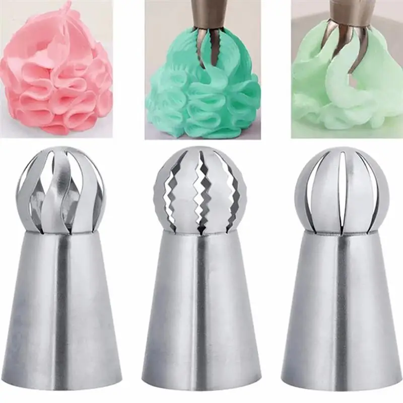 

3PCS Stainless Steel Russian Ball Torch Nozzles Icing Piping Nozzles Pastry Cake Fondant Cupcake Buttercream DIY Baking Tools