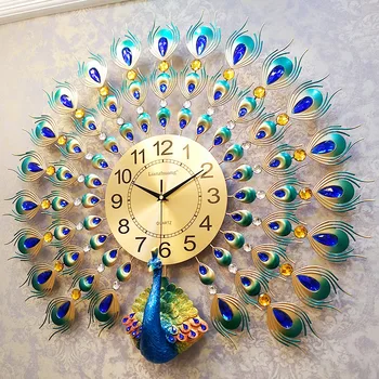 

European Peacock Mute Clock Modern Home Diy Living Room Wall Clock Creative 3D Reloj De Pared Fashion Decorative Quartz Clock
