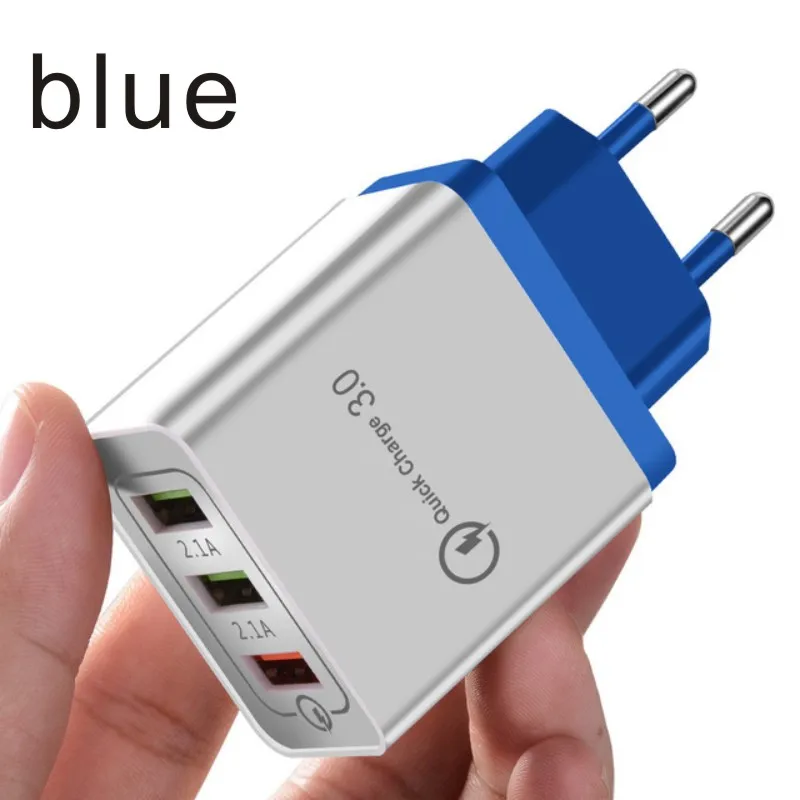 HXB 48 Вт Быстрая зарядка 4 порта USB зарядное устройство QC3.0 настенный адаптер Портативная зарядка мобильного телефона зарядное устройство для iPhone samsung Xiaomi - Тип штекера: 3 Port USB blue