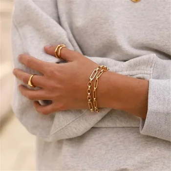 

New Designer Ladies Fashion Street Style HipHop Chain Jewellery Chunky Spliced 18K Gold Chain Bracelets Bangles For Women