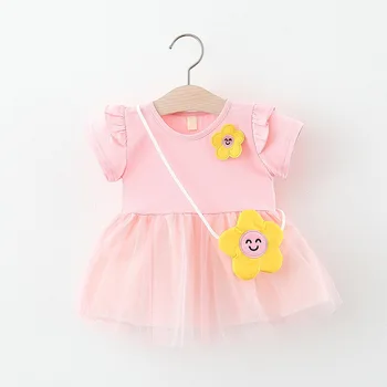 

Baby Girls Dress Summer Flower Baby Girl Princess Clothes With Bag Cute Sunflower Girl Sleeveless vestido Dress Baby Clothes 0-2