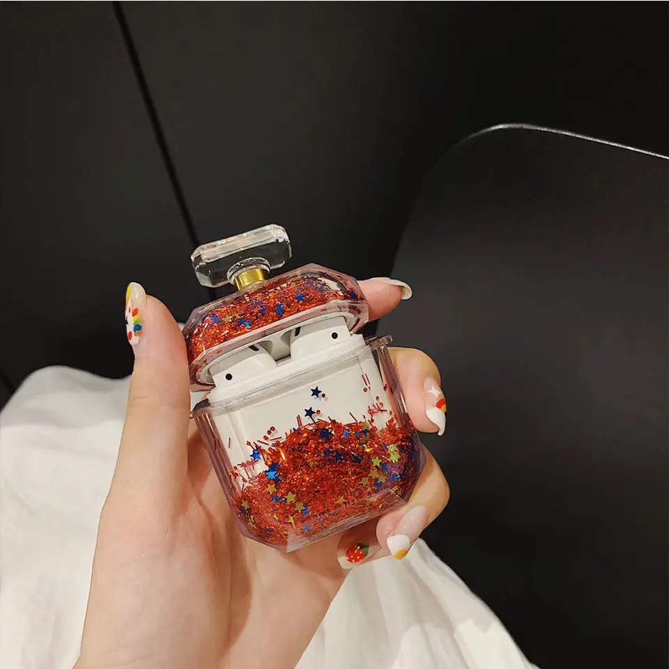 D Роскошный блестящий Жидкий чехол для наушников Apple Airpods, прозрачный кристалл, зыбучий песок, Bluetooth, чехол для наушников с ремешком - Цвет: D