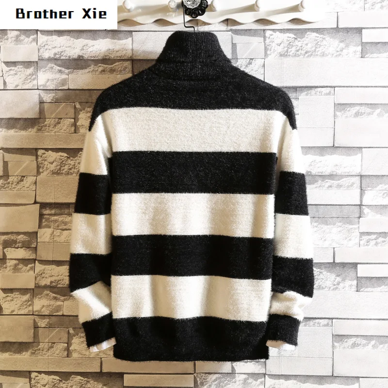

Winter Turtleneck Sweater Men's Warm Fashion Contrast Casual Knit Pullover Man Wild Loose Long Sleeve Sweater Male Clothes