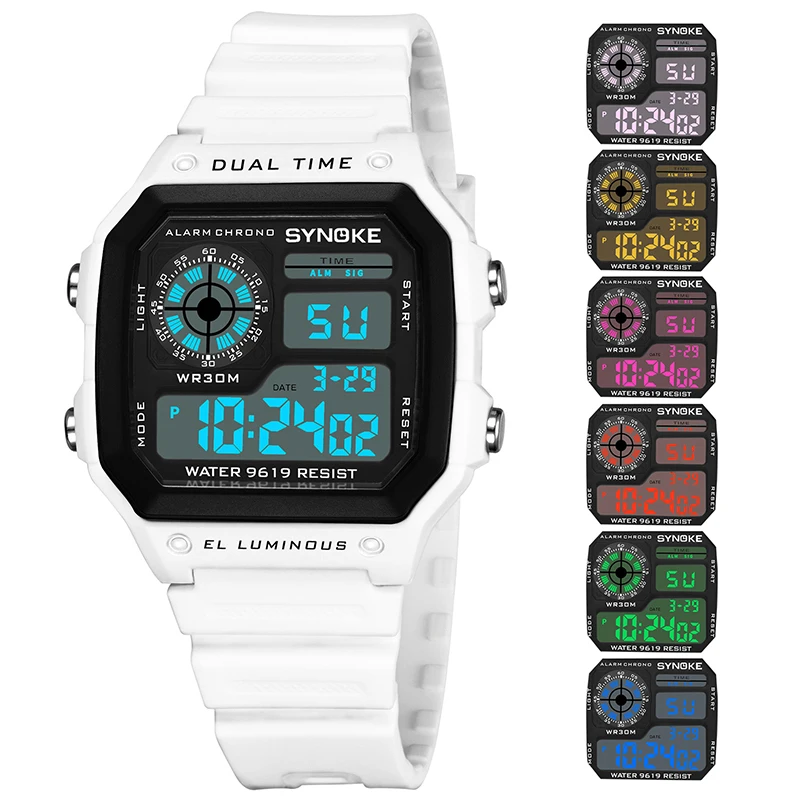 Reloj Hombre SYNOKE Digital Watches For Men Military Wristwatches Black Sports Watch Men Square LED Male Clock Relogio Masculino