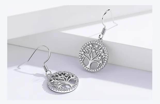 LYSFS Authentic 925 Sterling Silver DIY Life Tree Drop Earrings Ladies Nature Lucky Jewelry Natural Earrings