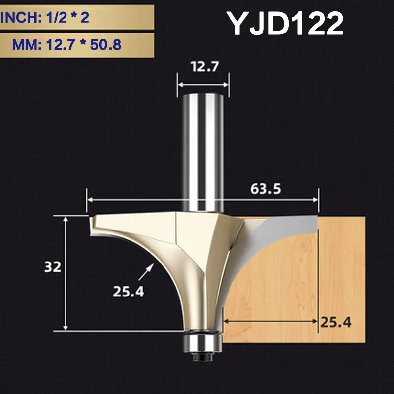 Tideway круглая фреза для отделки кромки бит 1/" хвостовик для деревообрабатывающего инструмента 2 Флейта концевая фреза с подшипником Фрезерный резак Угловой - Длина режущей кромки: YJD122