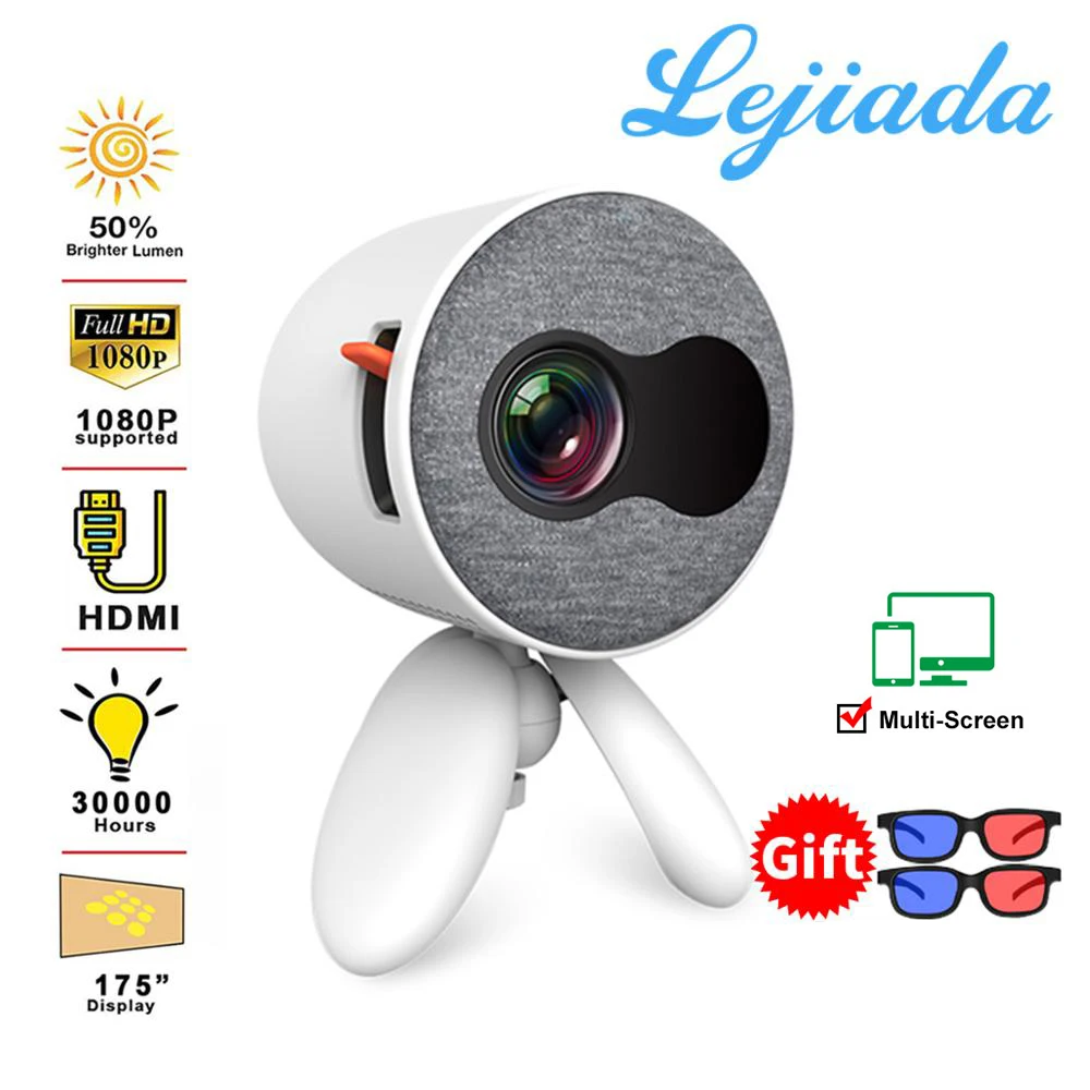 Мини проектор LEJIADA YG220 поддерживает телефон с аналогичным экраном 1080P