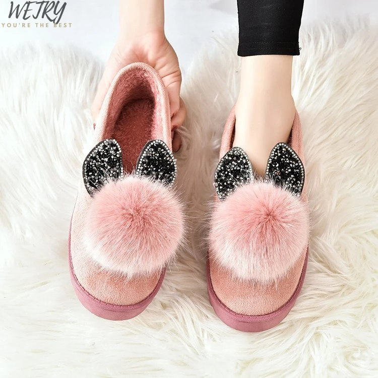 

2020 Women Winter Slippers Furry Rabbit Ears Plush velvet Snow Female Slipper Indoor Home Shoes Ladies Soft Comfort Shoes