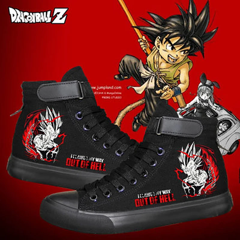 Черная парусиновая обувь с принтом Dragon Ball для мальчиков и девочек влюбленных