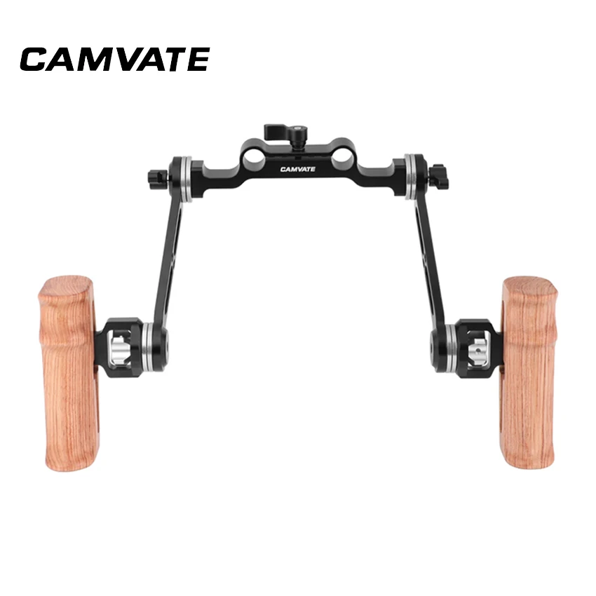 

CAMVATE Dual Wooden Handle With Adjustable arri Rosette Extension Arm & 15mm Railblock For DLSR Camera Shoulder Rig C2423