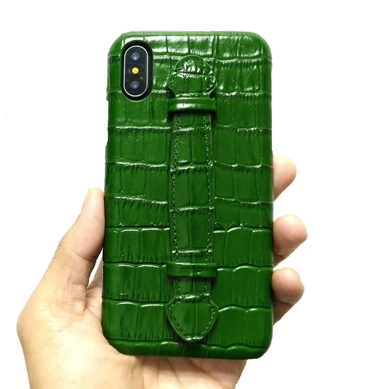 Solque Genuine Leather Ultra Thin Case For iPhone X XS Max 7 8 Plus Cell Phone Luxury Crocodile Hand Strap Slim Hard Cover Cases