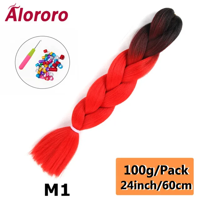 Alororo Synthetic Kanekalon Hair 24 Inch Ombre Extensions Hair for Braids Afro Blue Pink Purple Crochet Braiding Hair Wholesale 24inches-M1