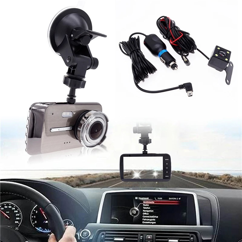 

1 Set Universal Car Dual Lens Dash Cam Full HD1080P 1296P Wide Angle Driving Video DVR 4 Inch Screen Recorder Rearview Camera