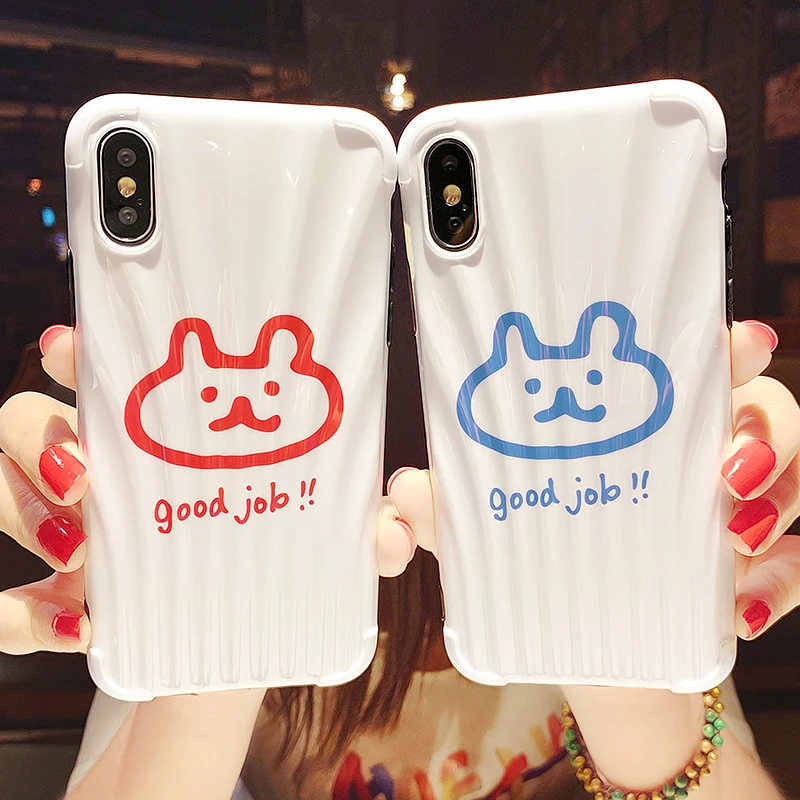 

Kawaii Cute Rabbit Animal Couple Case For iPhone X XR XS Max Silicone Cover Cute Rabbit Pattern Thin Soft IMD Glossy Phone Cases