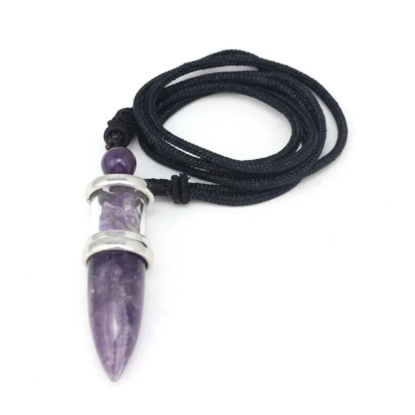 KFT Natural Healing Crystal Quartz Reiki Necklace Amethysts Stone Bullet Shape Wishing Bottle Stones Pendant Pendulum Women Men - Image 3