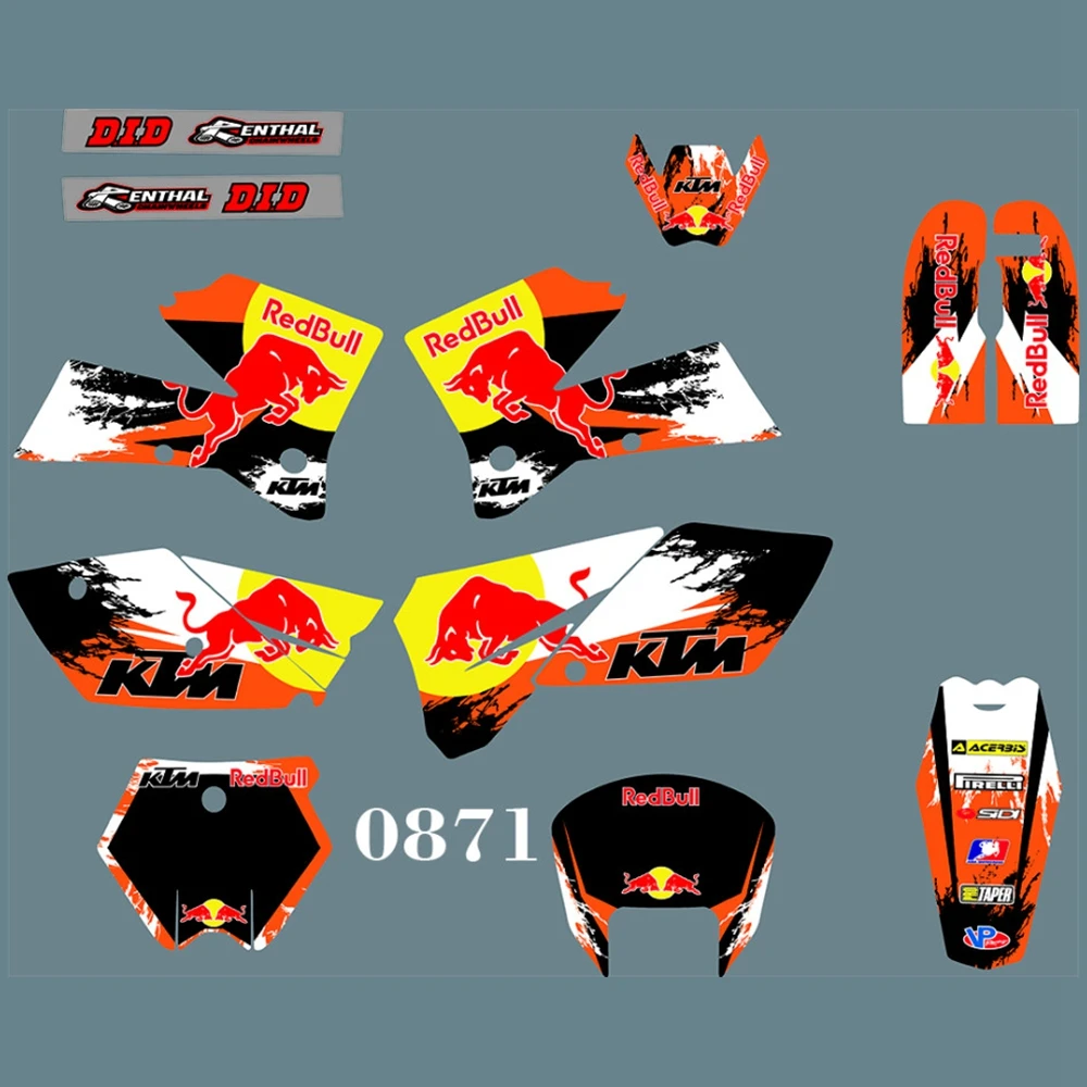 Для KTM SX 125 250 380 400 520 SX 2005 2006 Графика наклейки на заказ Номер Наименование лента 3M Полный Аксессуары для мотоциклов