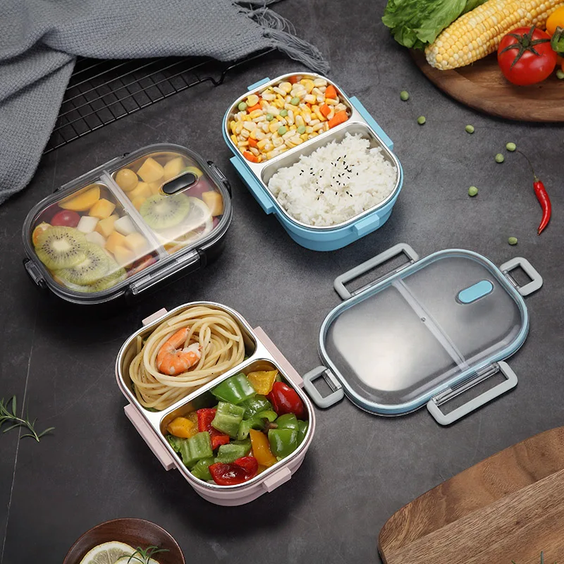 Черный/синий/розовый 304 нержавеющая сталь эко-дружественный Портативный Ланч-бокс набор посуды из микрофибры Bento box контейнер для еды для детей