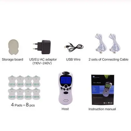 1 Set with US Plug Цифровая терапевтическая машина для ухода за здоровьем, электрическая акупунктура, массаж всего тела для ног, спины, шеи, ног, 8 подушечек, Двойная зарядка - Цвет: 1 Set with US Plug