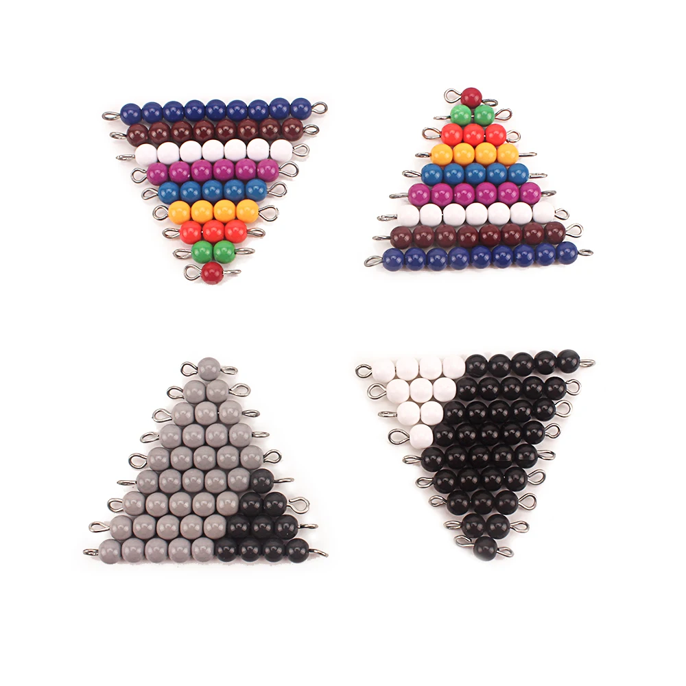 Montessori Math Counting Toy Plastic Golden Pearls Square Beads Colored Grey Black Beads with Wooden Tray Toys for Children Gift 3