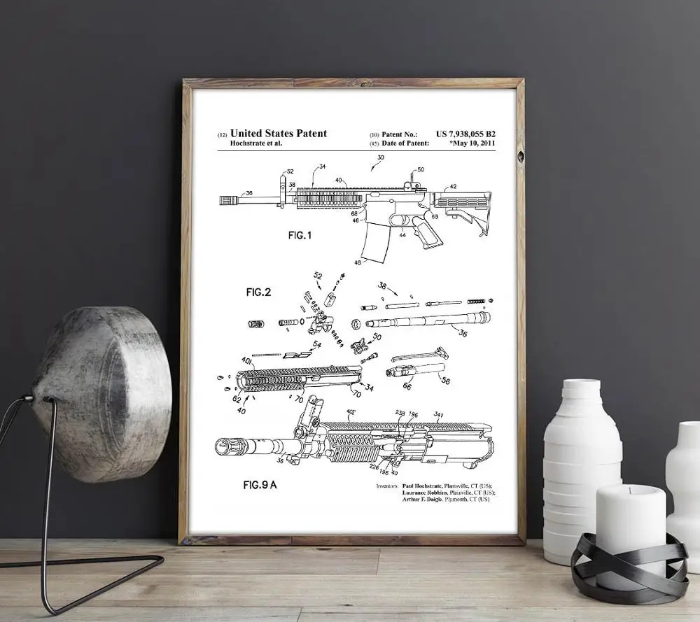 M4 Carbine патент Печать Искусство 2011, произведение искусства, Blueprint плакаты, оружие, пистолет, винтовка, бойфренд подарок