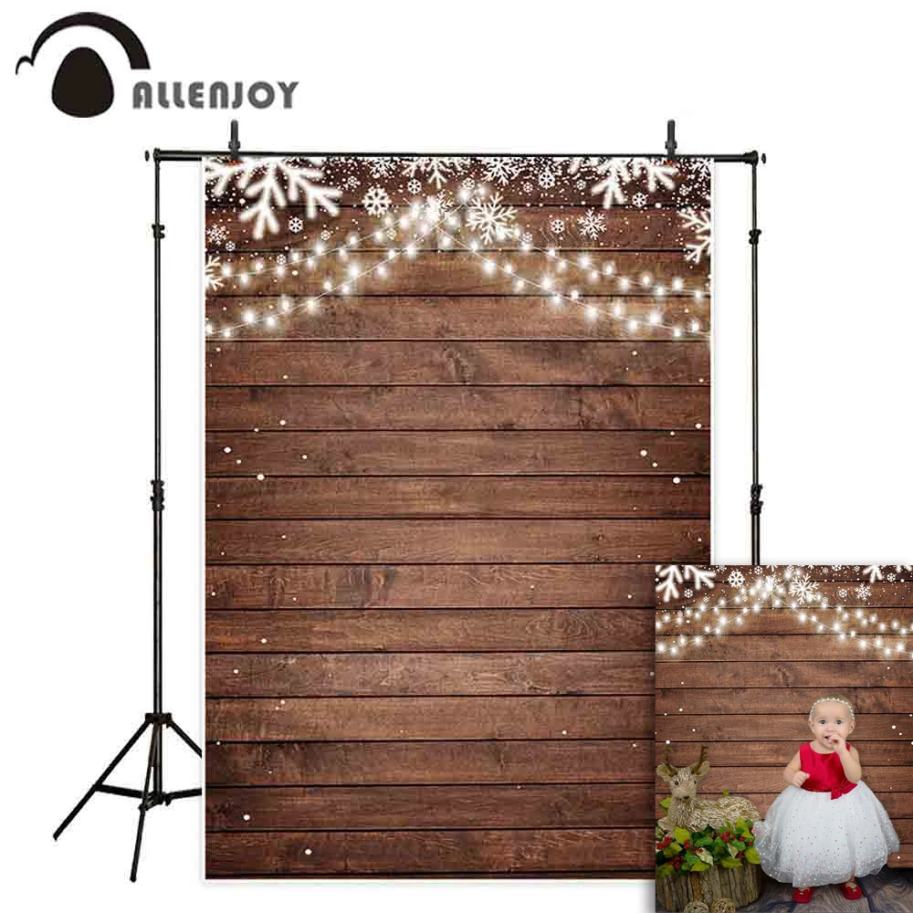

Allenjoy Christmas backdrops for photography brown wood wall board snowflake light winter wonderland photo background photobooth