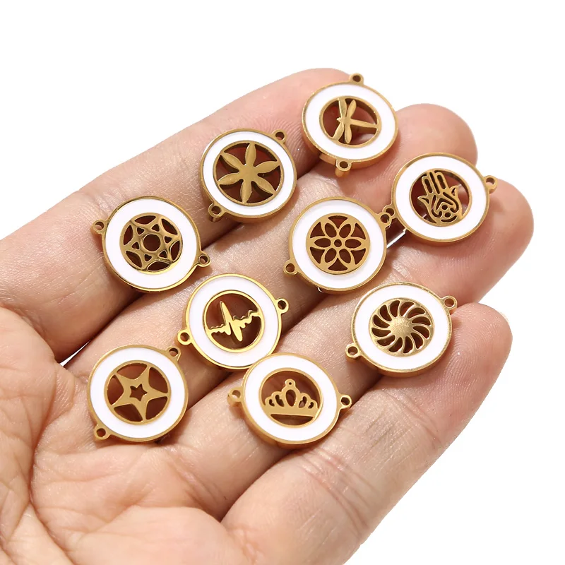 5pcs 스테인레스 스틸 1.5mm 스타 펜던트 커넥터 골드 에나멜 링크 쥬얼리 목걸이 팔찌 만들기위한 매력 비즈