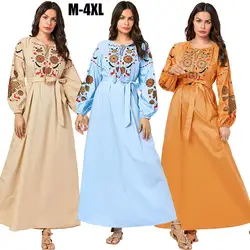 BNSQ женское платье с цветочной вышивкой Длинное Макси abaya pakistan кафтан одежда для Рамадана Турция индонезийский Оман мусульманский Кафтан