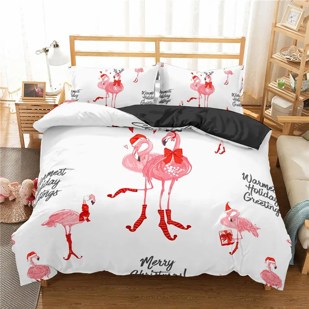 ZEIMON 3d Printed Merry Christmas Home Textiles Bedding Set Pink Flamingo Pattern Duvet Cover With Pillwocase 2/3pc Bedclothes