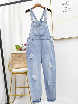 

Plus Size Women Jumpsuits Oversize 5XL Loose Casual Baggy Suspenders Overalls for Women Jeans Ripped Holes Rompers Jumpsuits