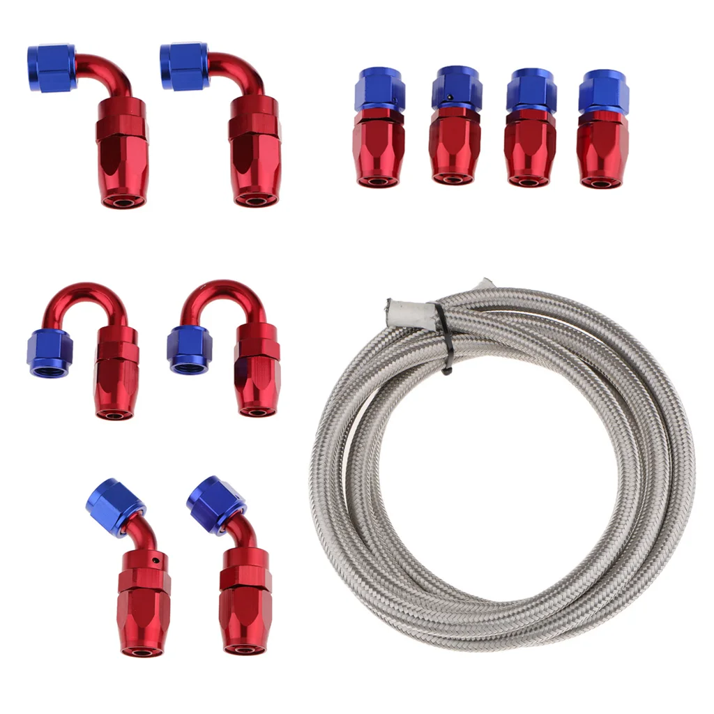 10Ft Nylon Braided Fuel Line with AN8 Hose End Aluminum Fittings Kit