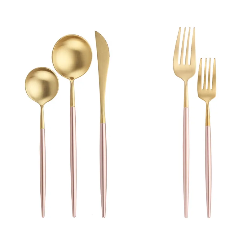  5pcs White Gold Cutlery Set Dinner Fork Spoon Table Knife Dessert Steel Fork Forks Knives Spoons Ta