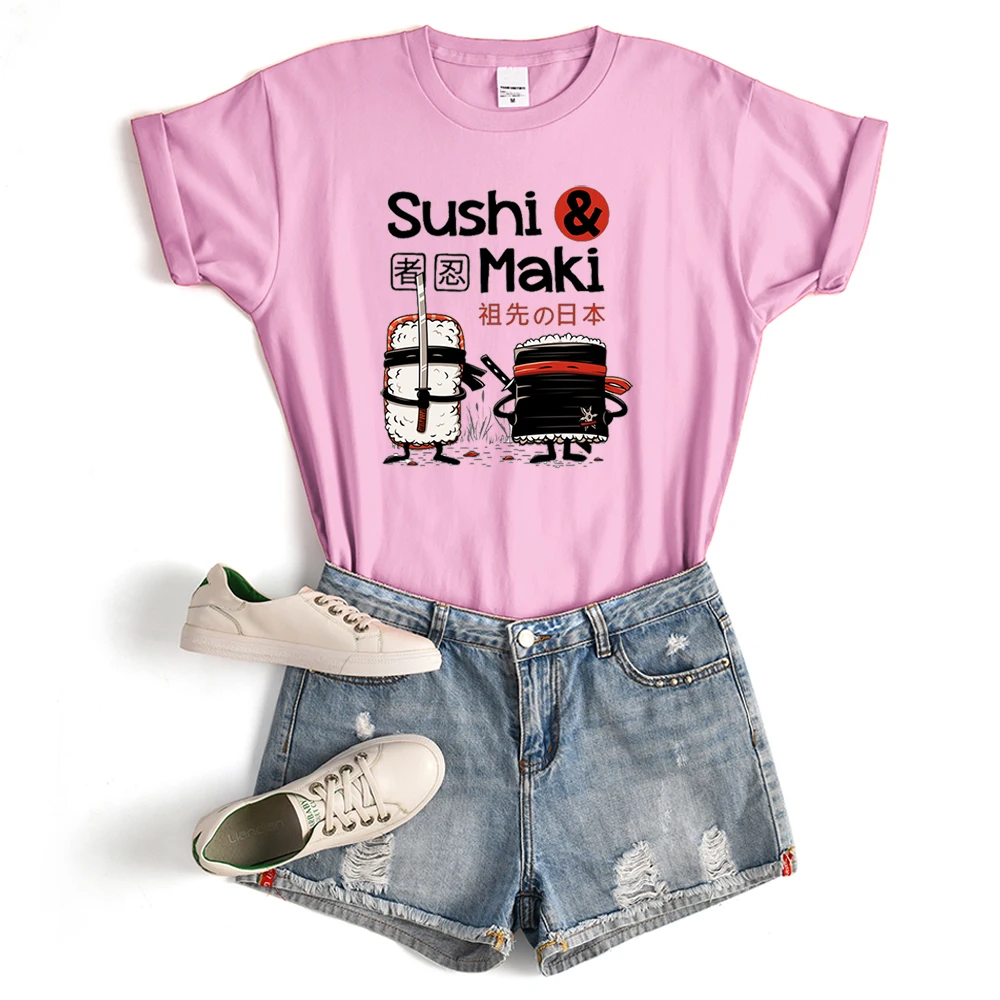 Tshirts Japan Comics Ninja Sushi Printing Woman Clothing Gothic Oversized T-Shirts For Women'S Fashion Kawaii Women T Shirts | Женская