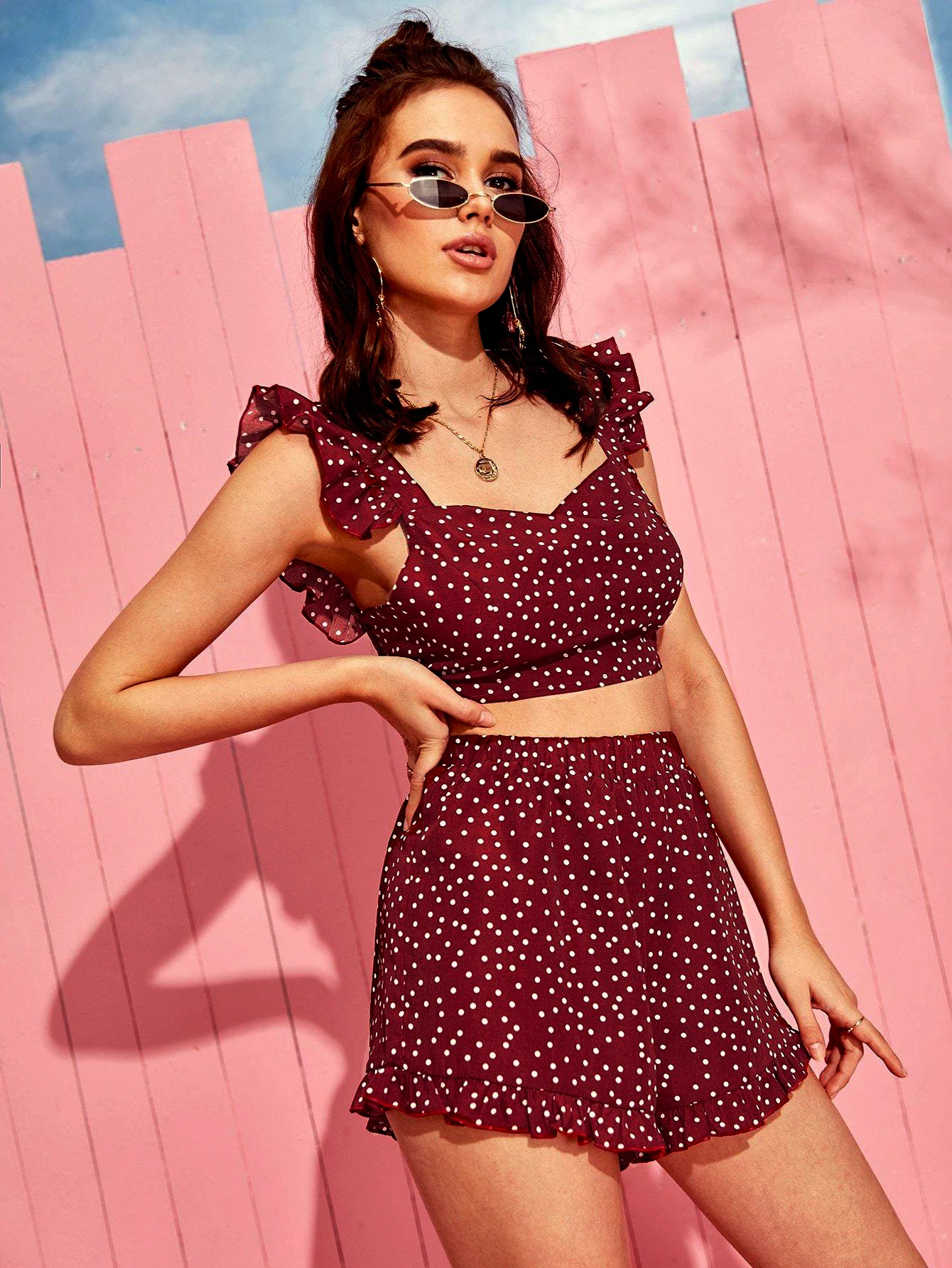 Женские Клубные топы без рукавов Boho, облегающий ремешок оборки в горошек, летняя пляжная повседневная одежда, красные Стильные топы, повседневные