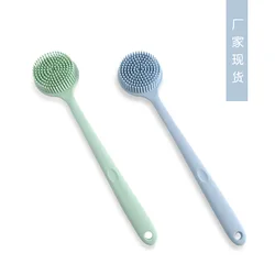 1pc Multifunctional Silicone Brush Body Long Handle Double-sided Bathing Brush Back Massage Exfoliating Scrub Brush With Hook