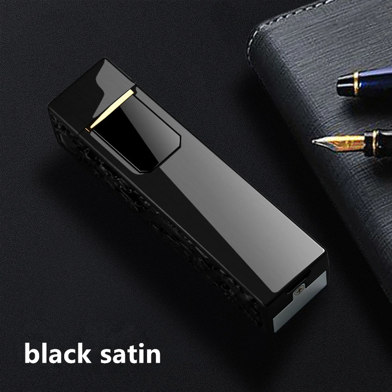 black satin Сменная батарея двойная дуга сенсорный экран индукция удобная зарядка USB smart совместимый подарочная коробка - Color: black satin