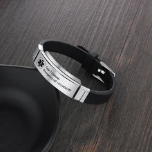 Customized Silicone Medical Alert ID Bracelet Waterproof Stainless Steel Adjustable Emergency Identification Bangle Wristband