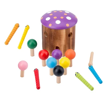 

Fun Intelligence Home Montessori Learning Catch Worm Game Set Color Perception Hand-eye Coordination Magnetic Toys Mushroom Roof