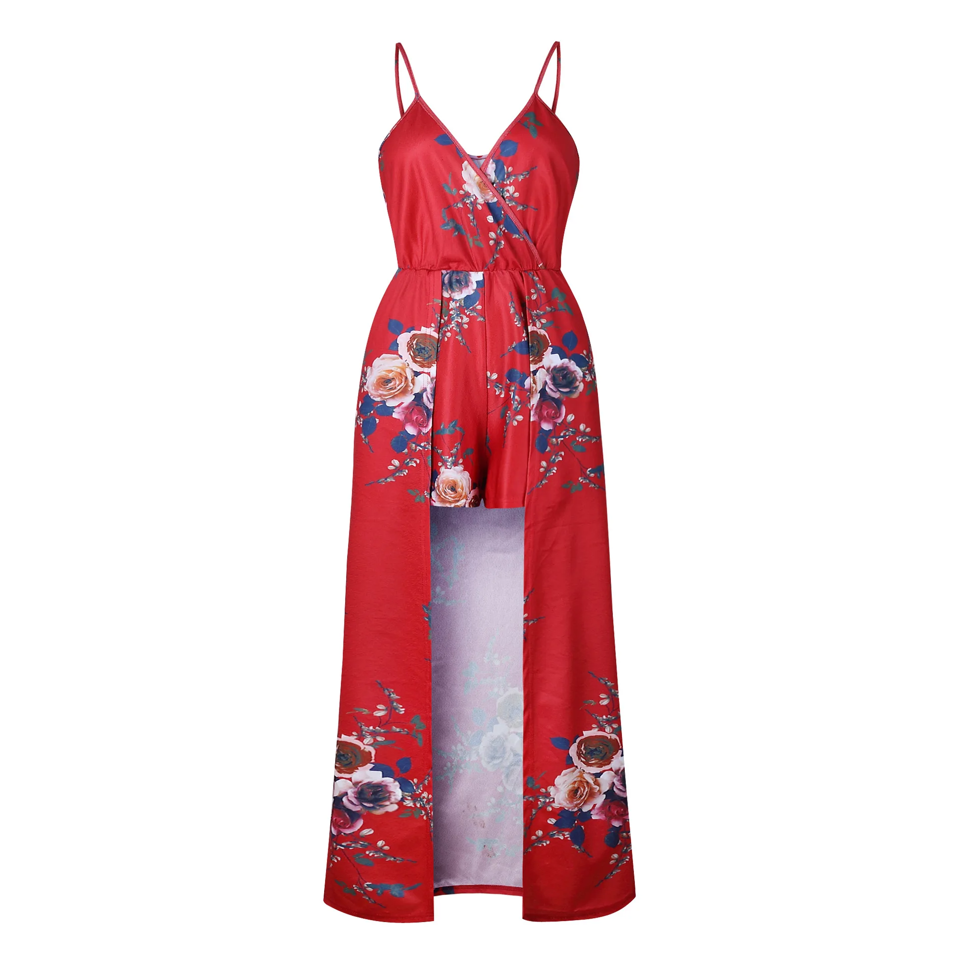 Длинное платье для гостей для свадебной вечеринки, Бургундия, подружки невесты, Элегантный принт, низкий v-образный вырез, слинги, комбинезон, шорты, сексуальное платье для выпускного вечера