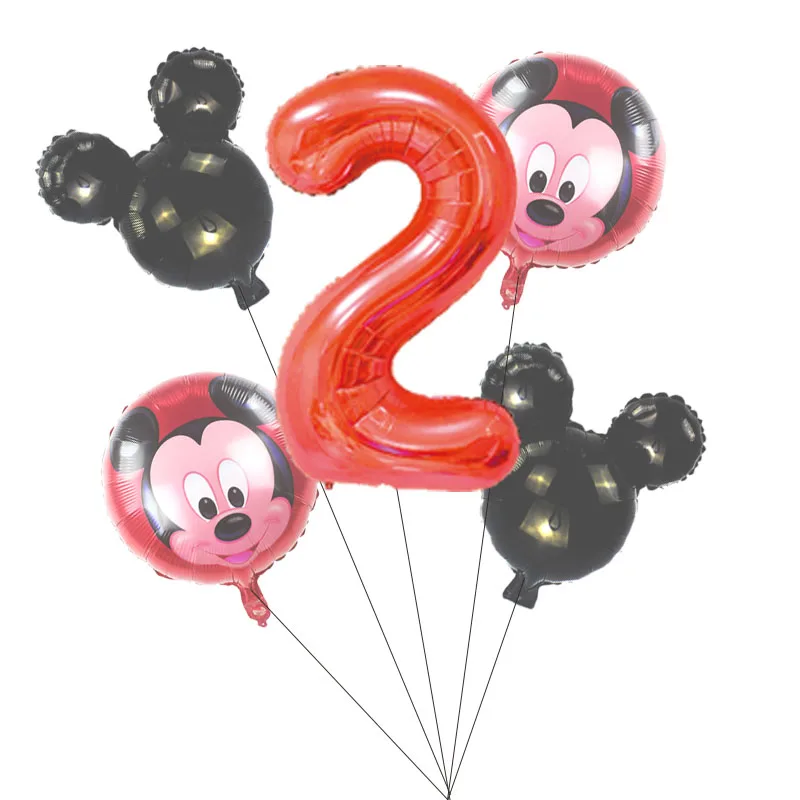 5 PCS С Днем Рождения вечерние декоративные шары Микки и Минни Маус 3" Красный номер Фольга шар для 1st День рождения украшения для детей - Цвет: mickey black set(2)